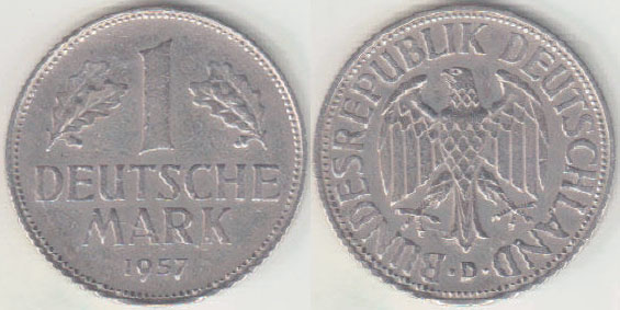 1957 D Germany 1 Mark A004458